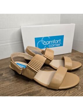 Comfort Corner Tan sandals feature a pleated strap design sz 10 NEW